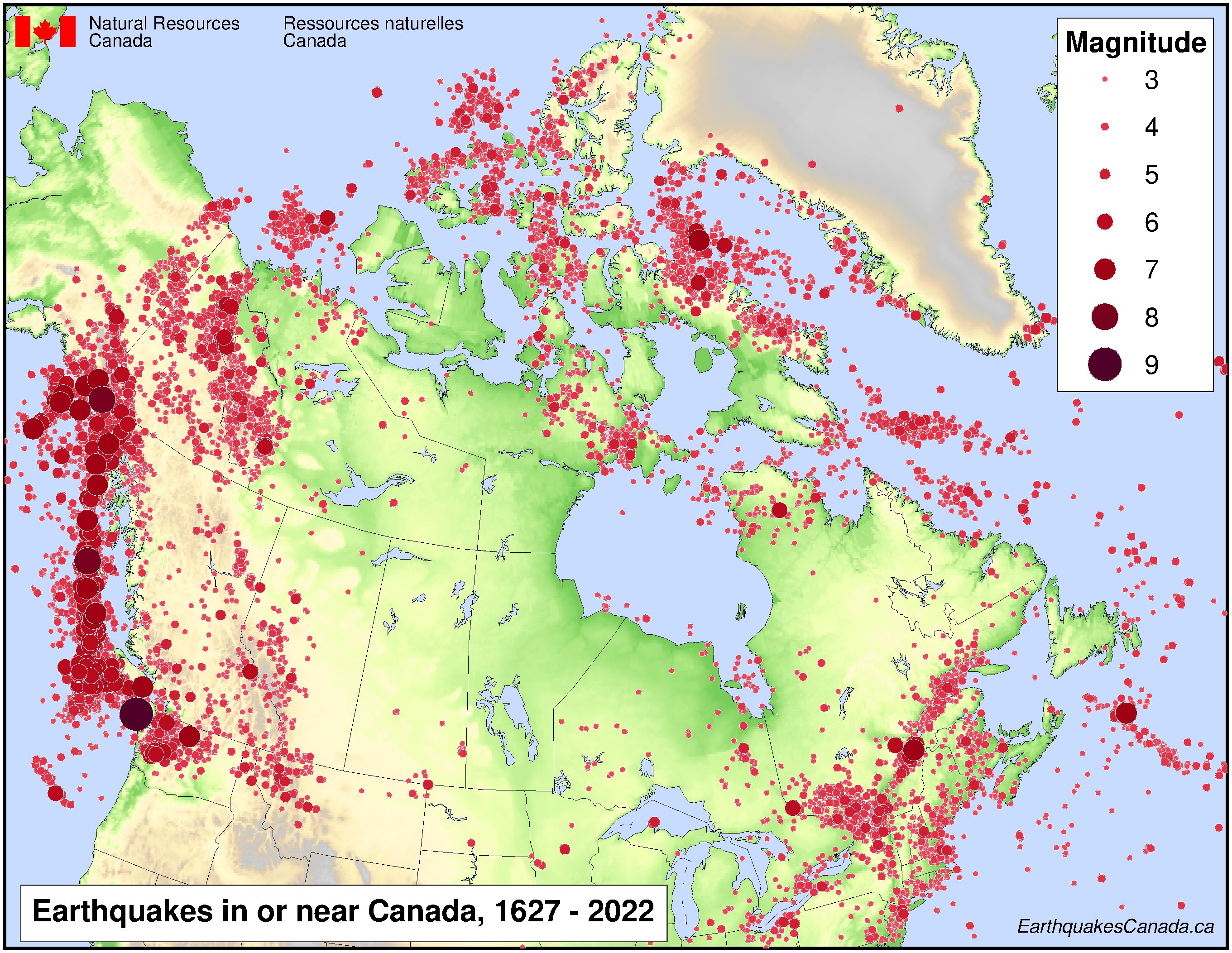 Earthquake map of Canada