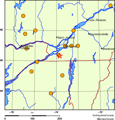 carte des séismes historiques de magnitude 5,0 et plus.  Détails dans le tableau de données ci-dessous