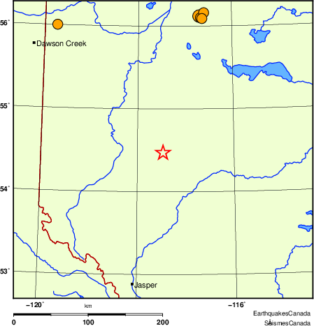 carte des séismes historiques de magnitude 5,0 et plus.  Détails dans le tableau de données ci-dessous