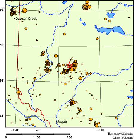 carte des des séismes de magnitude 2,0 et plus depuis 2000