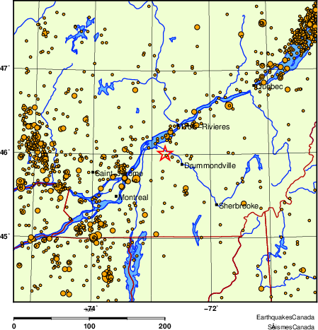 carte des des séismes de magnitude 2,0 et plus depuis 2000