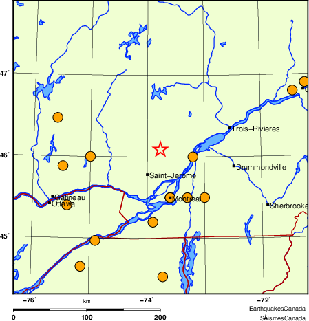 carte des séismes historiques de magnitude 5,0 et plus.  Détails dans le tableau de données ci-dessous