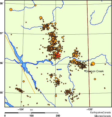 carte des des séismes de magnitude 2,0 et plus depuis 2000