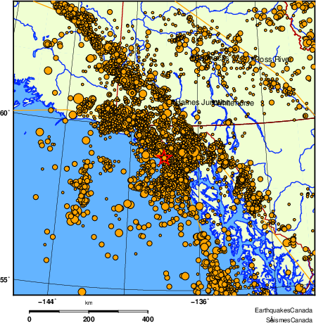 carte des des séismes de magnitude 2,0 et plus depuis 2000