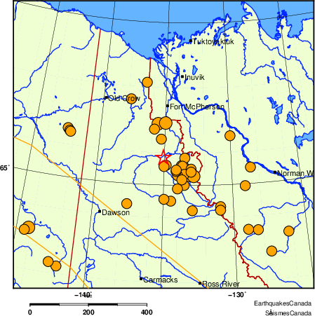 carte des séismes historiques de magnitude 5,0 et plus.  Détails dans le tableau de données ci-dessous