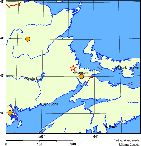 carte des séismes historiques de magnitude 5,0 et plus.  Détails dans le tableau de données ci-dessous