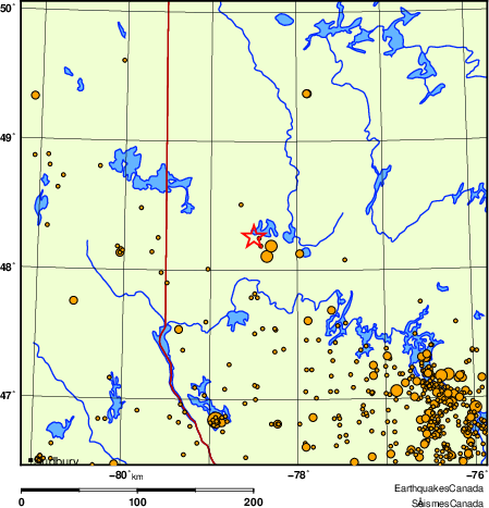 carte des des séismes de magnitude 2,0 et plus depuis 2000