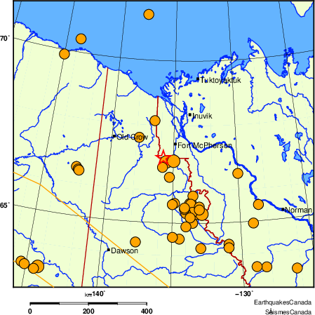 carte des séismes historiques de magnitude 5,0 et plus.  Détails dans le tableau de données ci-dessous